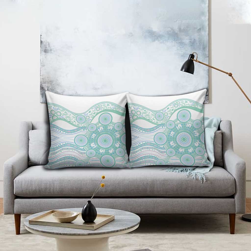 Australian Indigenous Aboriginal Art Pillow Cover Vivid Pastel Teal Green