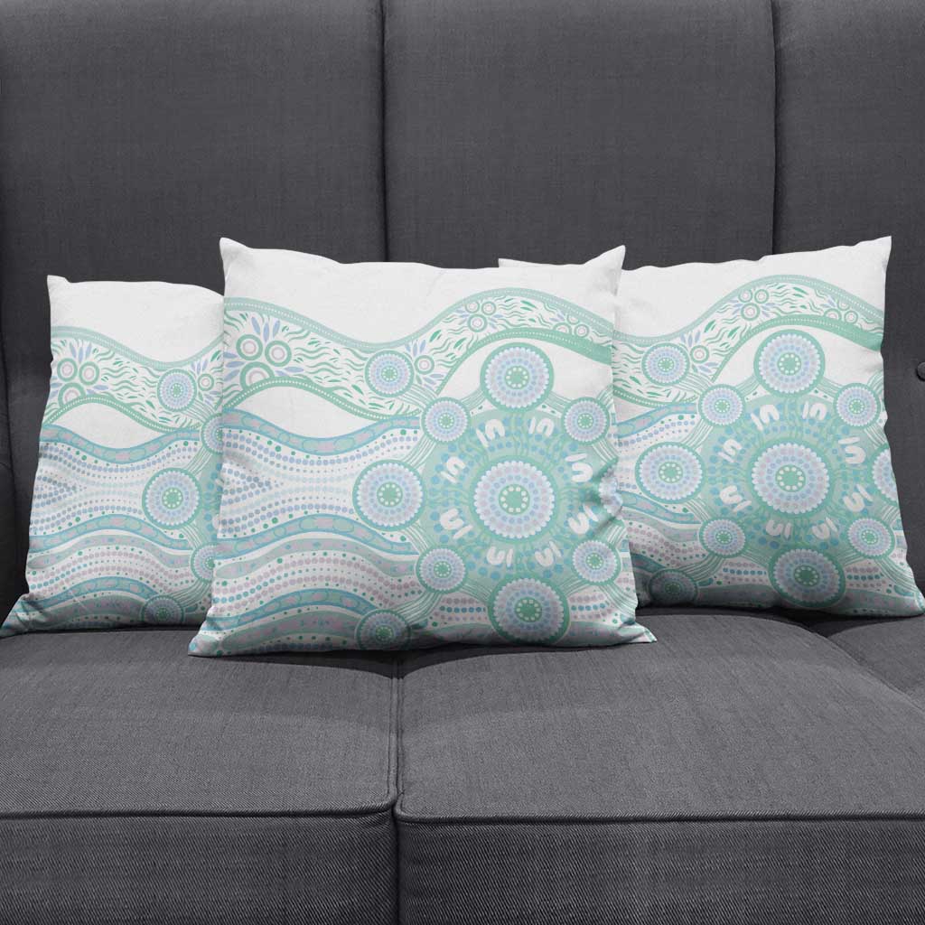 Australian Indigenous Aboriginal Art Pillow Cover Vivid Pastel Teal Green