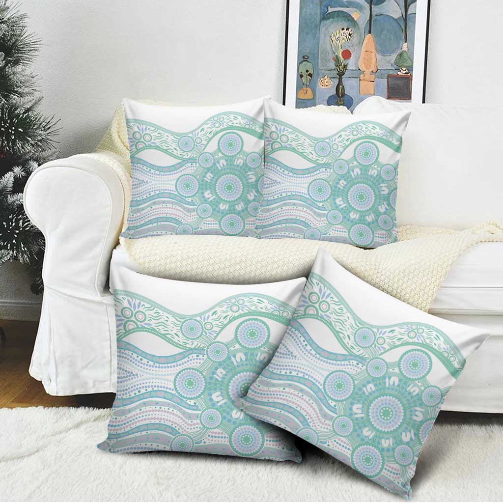 Australian Indigenous Aboriginal Art Pillow Cover Vivid Pastel Teal Green