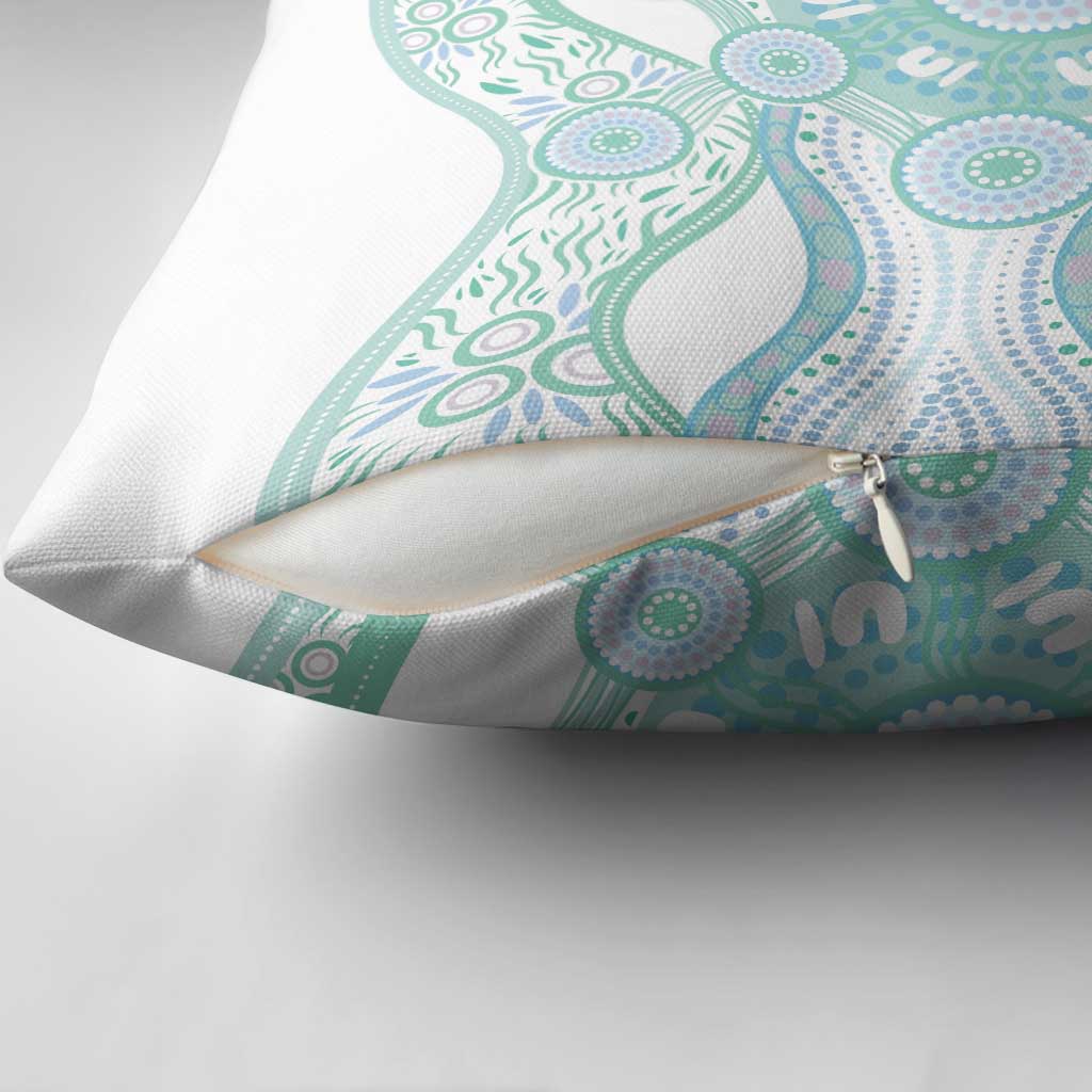 Australian Indigenous Aboriginal Art Pillow Cover Vivid Pastel Teal Green