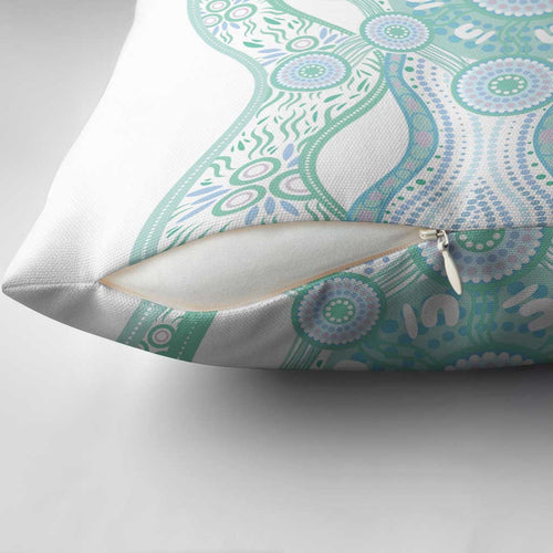 Australian Indigenous Aboriginal Art Pillow Cover Vivid Pastel Teal Green