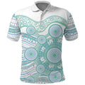 Australian Indigenous Aboriginal Art Polo Shirt Vivid Pastel Teal Green