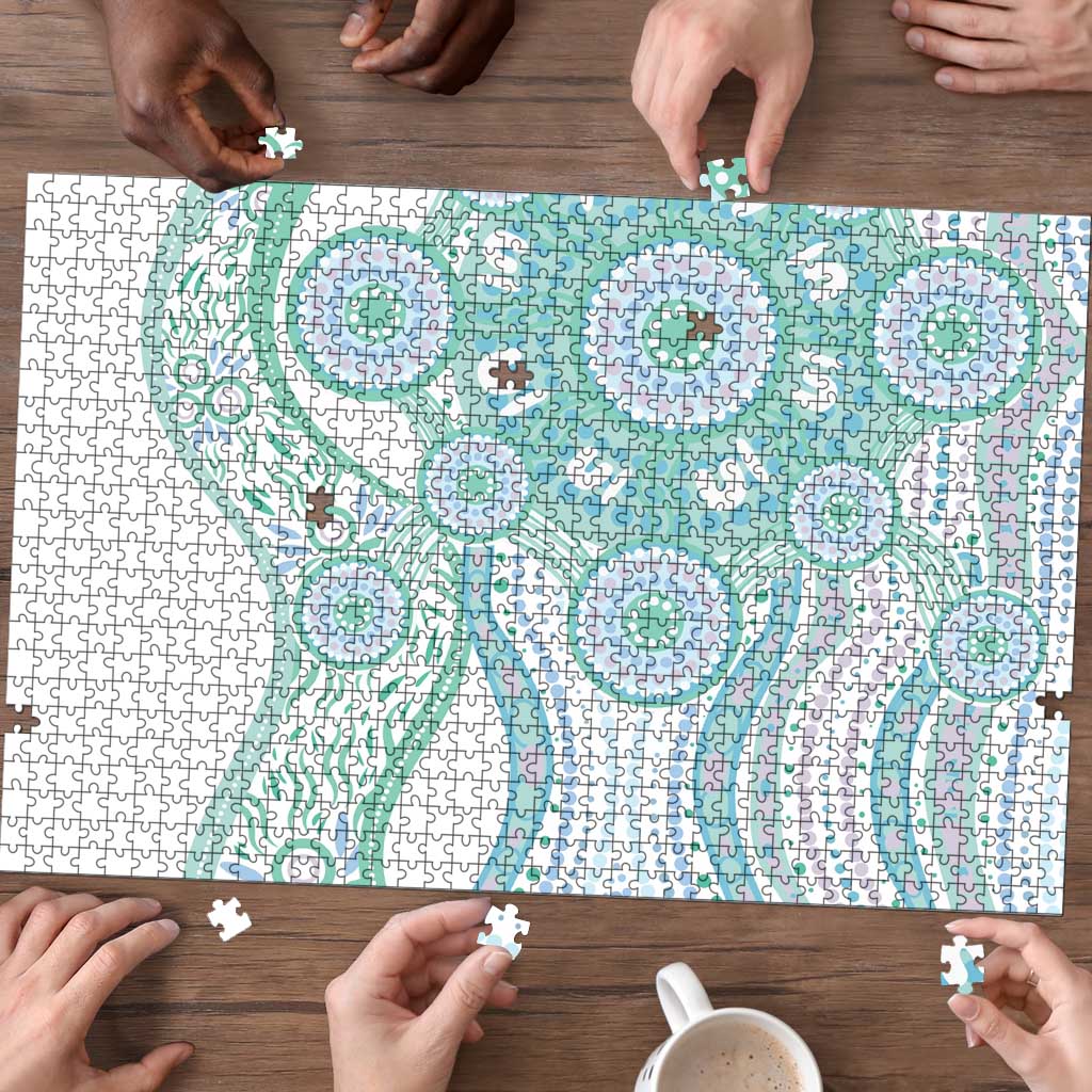 Australian Indigenous Aboriginal Art Puzzle Vivid Pastel Teal Green