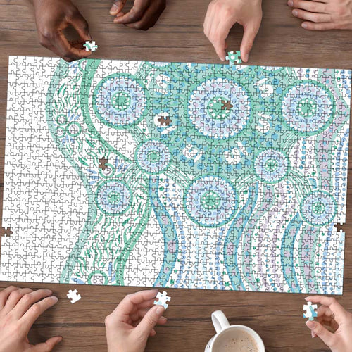 Australian Indigenous Aboriginal Art Puzzle Vivid Pastel Teal Green