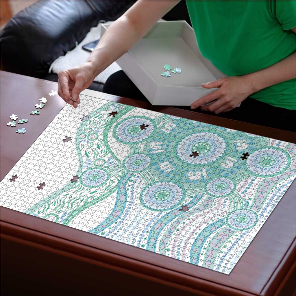 Australian Indigenous Aboriginal Art Puzzle Vivid Pastel Teal Green