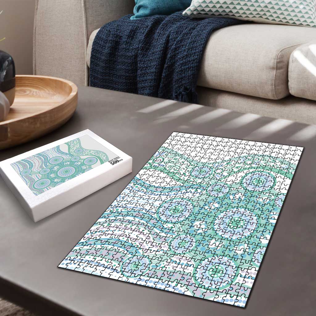 Australian Indigenous Aboriginal Art Puzzle Vivid Pastel Teal Green