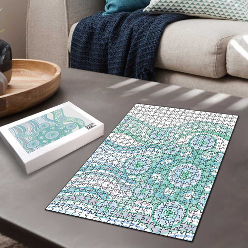 Australian Indigenous Aboriginal Art Puzzle Vivid Pastel Teal Green