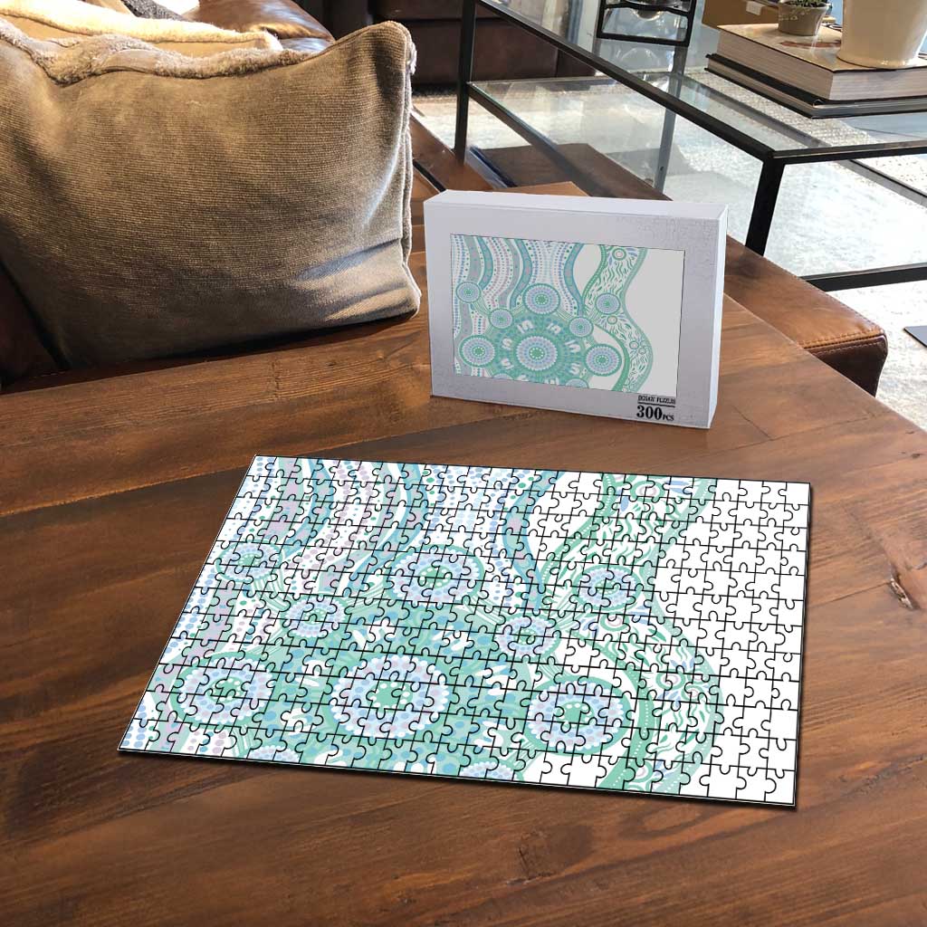 Australian Indigenous Aboriginal Art Puzzle Vivid Pastel Teal Green