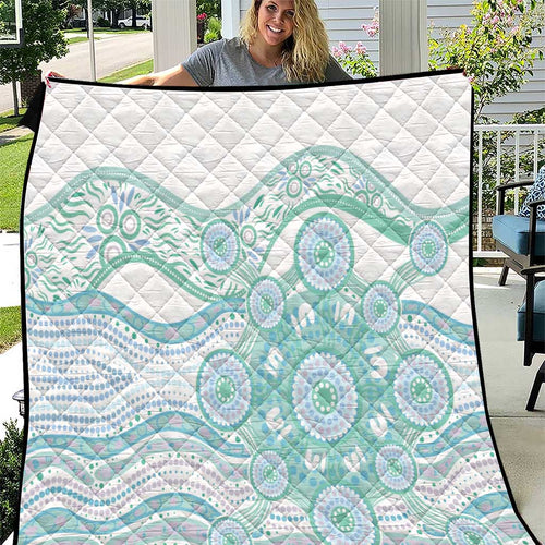 Australian Indigenous Aboriginal Art Quilt Vivid Pastel Teal Green