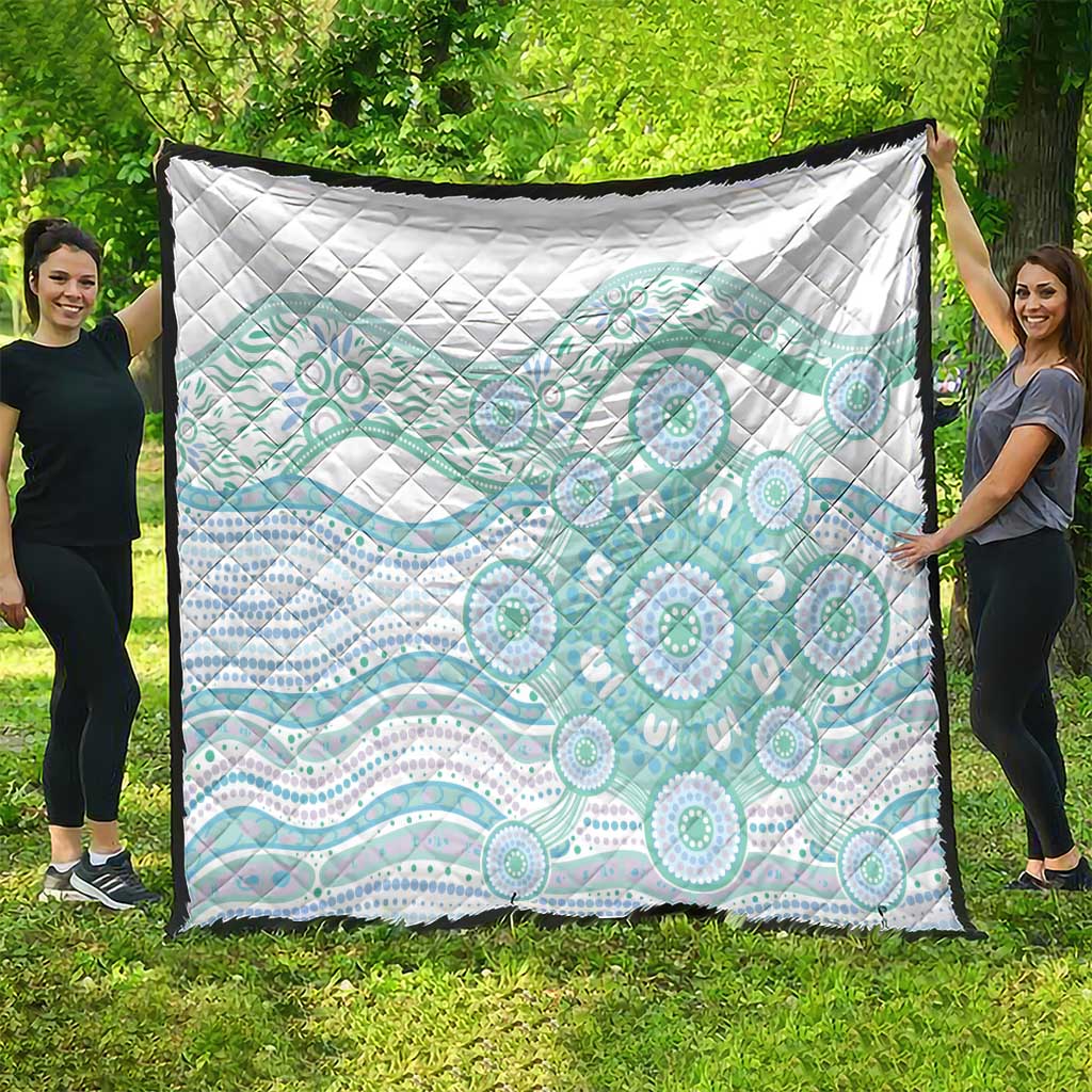Australian Indigenous Aboriginal Art Quilt Vivid Pastel Teal Green