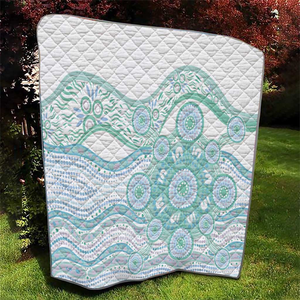 Australian Indigenous Aboriginal Art Quilt Vivid Pastel Teal Green