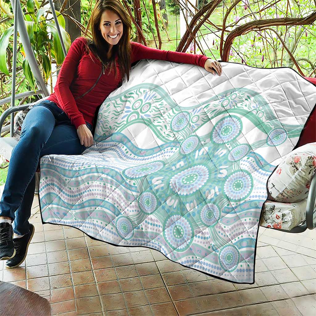 Australian Indigenous Aboriginal Art Quilt Vivid Pastel Teal Green