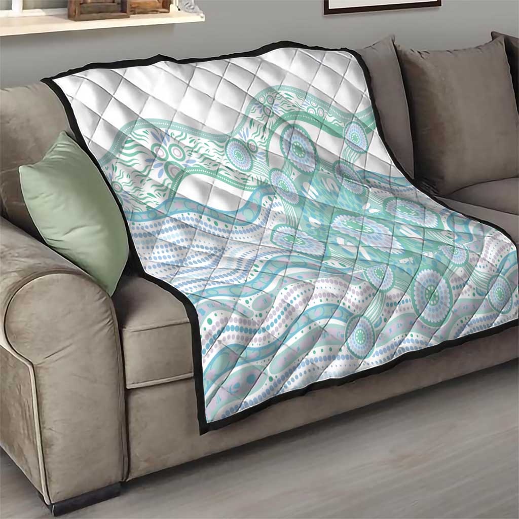 Australian Indigenous Aboriginal Art Quilt Vivid Pastel Teal Green