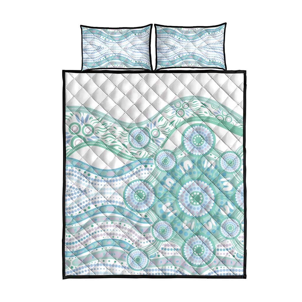 Australian Indigenous Aboriginal Art Quilt Bed Set Vivid Pastel Teal Green
