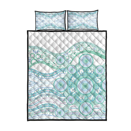 Australian Indigenous Aboriginal Art Quilt Bed Set Vivid Pastel Teal Green
