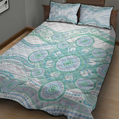 Australian Indigenous Aboriginal Art Quilt Bed Set Vivid Pastel Teal Green