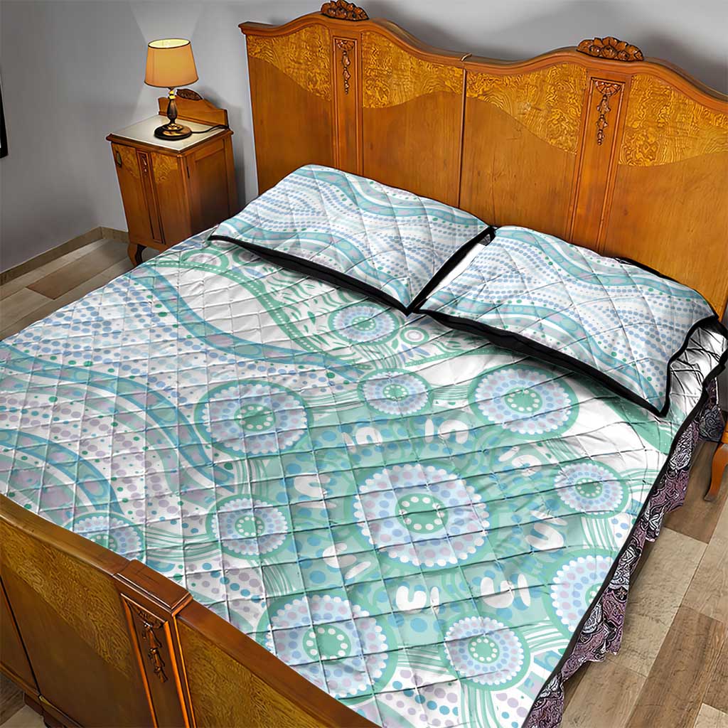 Australian Indigenous Aboriginal Art Quilt Bed Set Vivid Pastel Teal Green