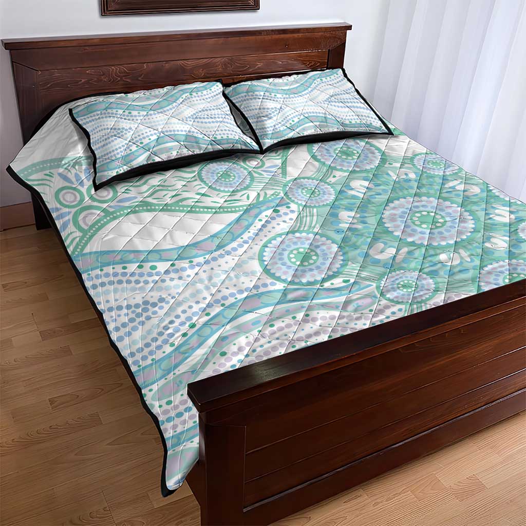 Australian Indigenous Aboriginal Art Quilt Bed Set Vivid Pastel Teal Green