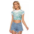Australian Indigenous Aboriginal Art Raglan Cropped T Shirt Vivid Pastel Teal Green