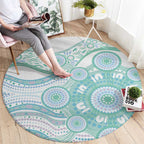 Australian Indigenous Aboriginal Art Round Carpet Vivid Pastel Teal Green