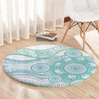Australian Indigenous Aboriginal Art Round Carpet Vivid Pastel Teal Green