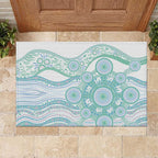 Australian Indigenous Aboriginal Art Rubber Doormat Vivid Pastel Teal Green