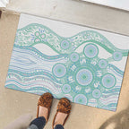 Australian Indigenous Aboriginal Art Rubber Doormat Vivid Pastel Teal Green