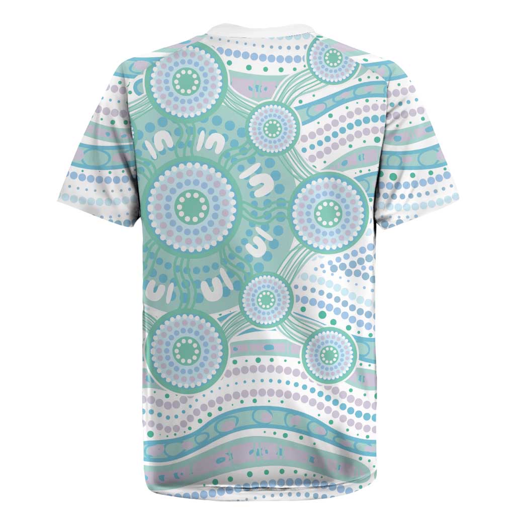 Australian Indigenous Aboriginal Art Rugby Jersey Vivid Pastel Teal Green
