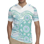 Australian Indigenous Aboriginal Art Rugby Jersey Vivid Pastel Teal Green