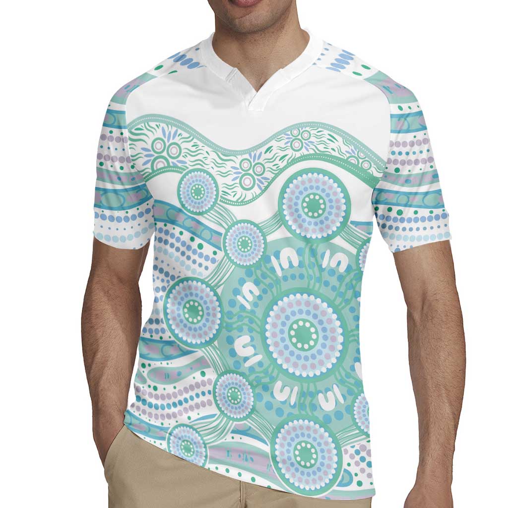 Australian Indigenous Aboriginal Art Rugby Jersey Vivid Pastel Teal Green