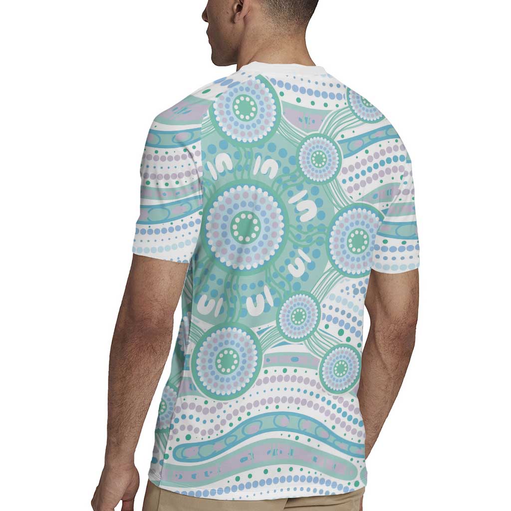 Australian Indigenous Aboriginal Art Rugby Jersey Vivid Pastel Teal Green