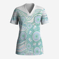 Australian Indigenous Aboriginal Art Scrub Top Vivid Pastel Teal Green