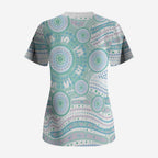 Australian Indigenous Aboriginal Art Scrub Top Vivid Pastel Teal Green