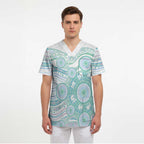 Australian Indigenous Aboriginal Art Scrub Top Vivid Pastel Teal Green