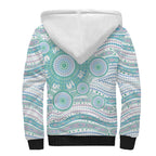 Australian Indigenous Aboriginal Art Sherpa Hoodie Vivid Pastel Teal Green