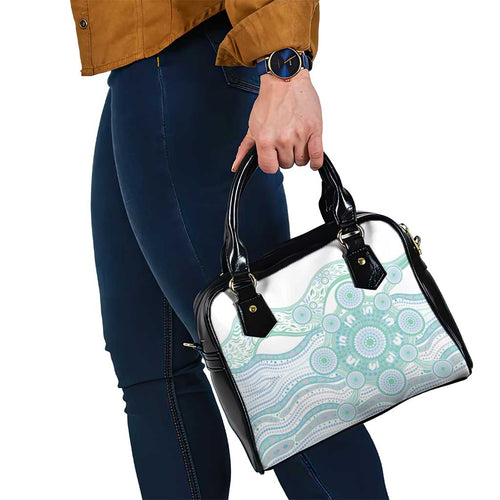 Australian Indigenous Aboriginal Art Shoulder Handbag Vivid Pastel Teal Green