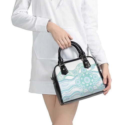 Australian Indigenous Aboriginal Art Shoulder Handbag Vivid Pastel Teal Green