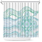 Australian Indigenous Aboriginal Art Shower Curtain Vivid Pastel Teal Green
