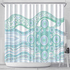 Australian Indigenous Aboriginal Art Shower Curtain Vivid Pastel Teal Green