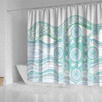 Australian Indigenous Aboriginal Art Shower Curtain Vivid Pastel Teal Green