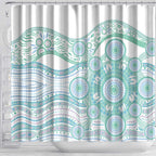 Australian Indigenous Aboriginal Art Shower Curtain Vivid Pastel Teal Green