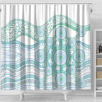 Australian Indigenous Aboriginal Art Shower Curtain Vivid Pastel Teal Green