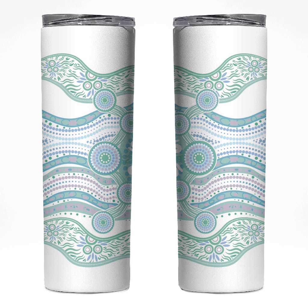 Australian Indigenous Aboriginal Art Skinny Tumbler Vivid Pastel Teal Green