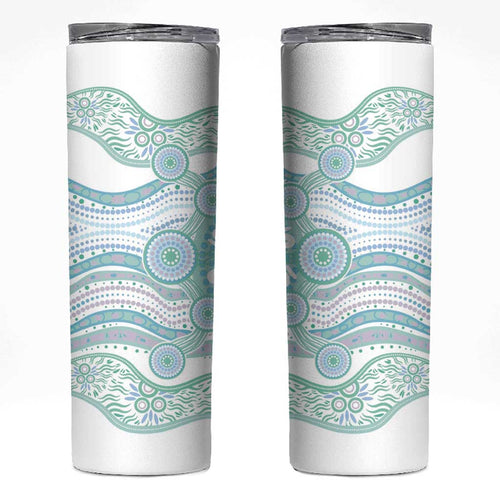 Australian Indigenous Aboriginal Art Skinny Tumbler Vivid Pastel Teal Green
