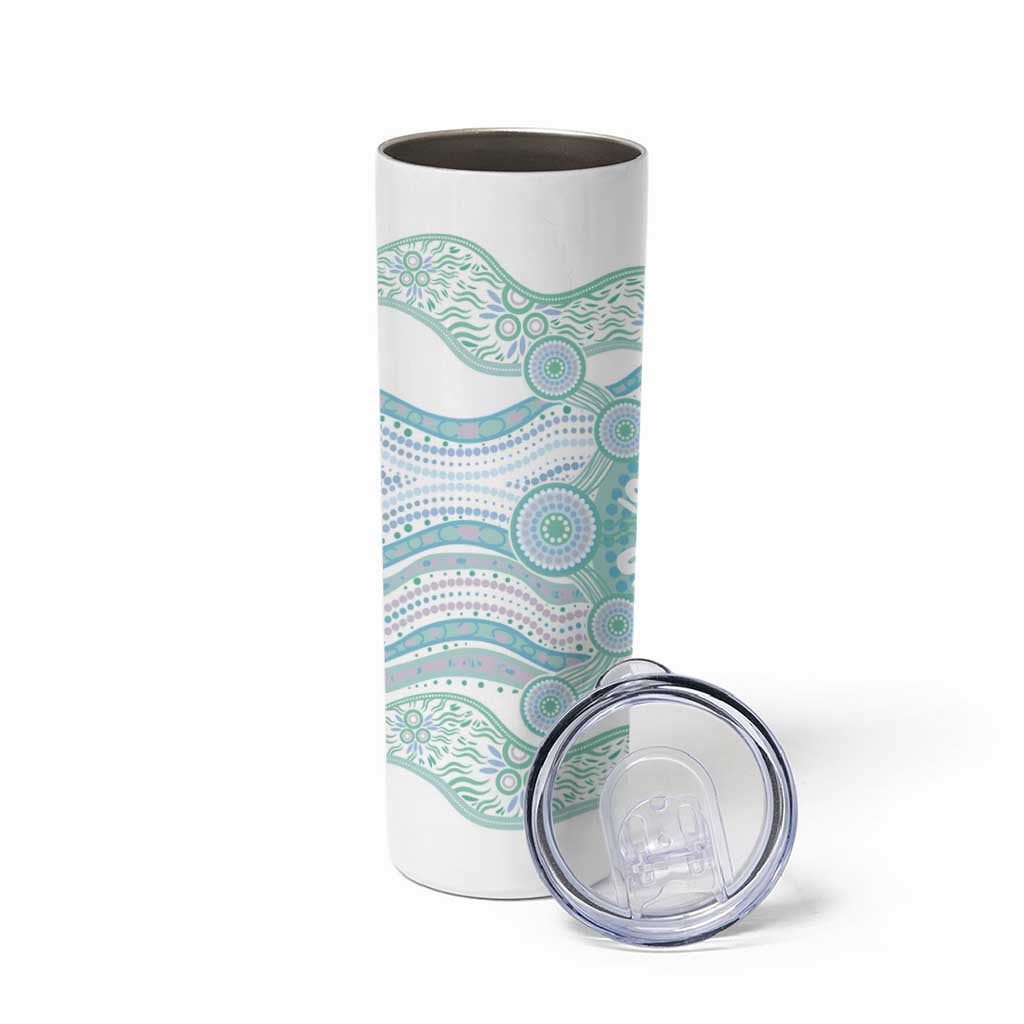 Australian Indigenous Aboriginal Art Skinny Tumbler Vivid Pastel Teal Green