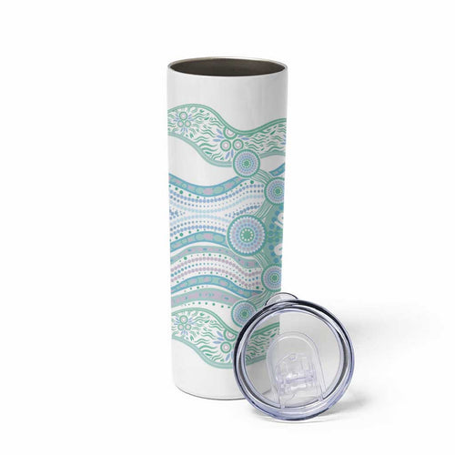 Australian Indigenous Aboriginal Art Skinny Tumbler Vivid Pastel Teal Green