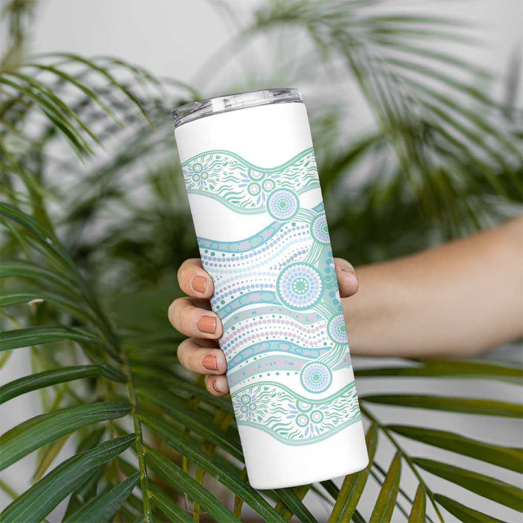 Australian Indigenous Aboriginal Art Skinny Tumbler Vivid Pastel Teal Green