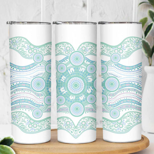 Australian Indigenous Aboriginal Art Skinny Tumbler Vivid Pastel Teal Green