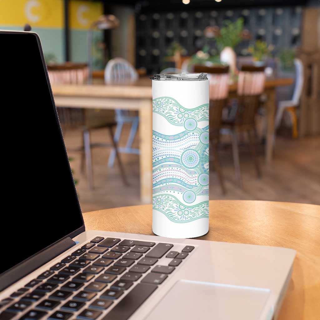 Australian Indigenous Aboriginal Art Skinny Tumbler Vivid Pastel Teal Green