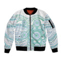 Australian Indigenous Aboriginal Art Sleeve Zip Bomber Jacket Vivid Pastel Teal Green